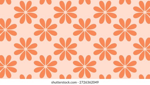 Patrón de flor de margarita retro en la paleta de color naranja cálido y melocotón.