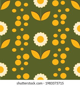 Retro daisy flower vector seamless repeat pattern
