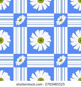 Retro Daisy Gingham y fondo de repetición de la raya