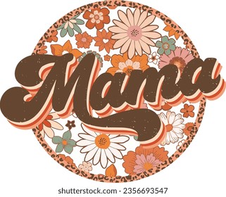 Retro Daisy Mama, Mama Hippie Flor, Mama Groovy, mama Retro