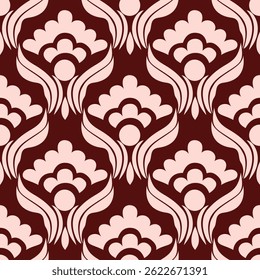 Retro daisy ogee. Rustic floral pattern in deep pastel colours.Boho seamless floral pattern damask wallpaper vector illustration.Seamless pattern anthemion floral shapes and ogee geometrical motifs.
