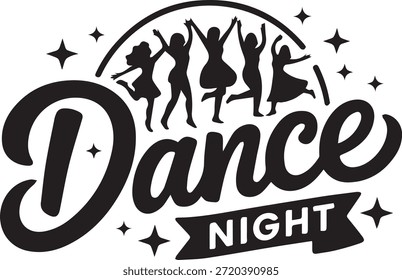 Projeto de texto de noite de dança retro com silhuetas dançantes