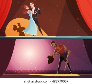 Retro Dance Studio 2 Horizontal Cartoon Banners Set With Classic Walz And Rhumba Performance Isolated Vector Illustration 