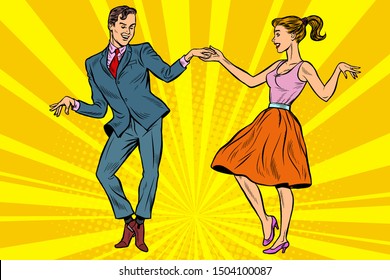 retro dancers, man and woman couple. Pop art vector illustration drawing