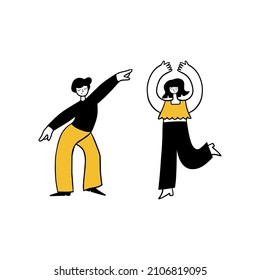 Retro dancing couple. Line art dancing.