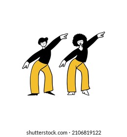 Retro dancing couple. Line art dancing.