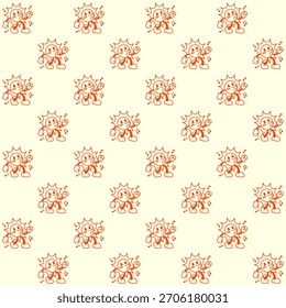 Retro Dancing Sun Character Vector Seamless Pattern