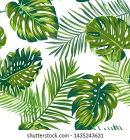 Retro dark palm leaves background pattern, tropical jungle illustration texture in vector for wallpaper, print, brochure, design