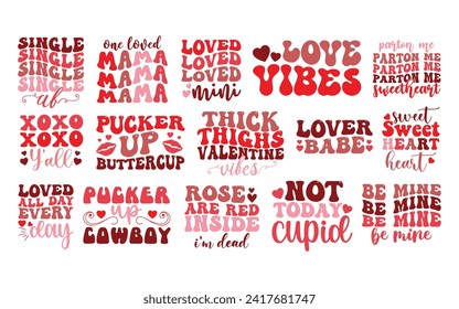 Retro valentine’s day cut files Bundle, Retro valentine’s Quotes, valentine’s Eps cut files, Hand drawn lettering phrase, EPS files,  bundle, Saying
