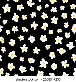Patrón de repetición sin fisuras de marea retro daze. Flores vectoriales colocadas al azar por toda la superficie.