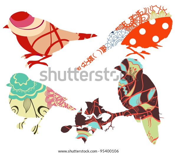 Retro Decorate Birds Set Stock Vector (Royalty Free) 95400106