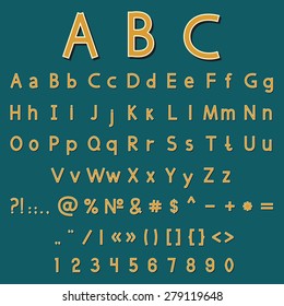 Retro Decoration Font. Vector  Color Vintage Letters, Numbers and Signs. Old Latin Alphabet. Calligraphic Design Vintage Font.