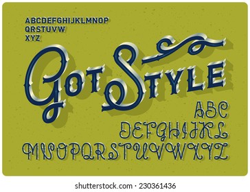 Retro decorative alphabet with small and capital letters