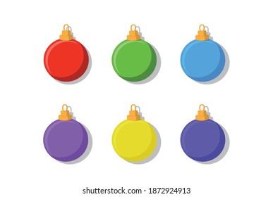 Balles de Noël décoratives rétro, carte vectorielle de Noël. Balles à l'aquarelle de Noël avec arc. Symbole de Bonne Année, Noël, hiver. Accrocher des balles de Noël de différentes couleurs. 