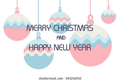 Retro decorative Christmas balls, vector Christmas card
