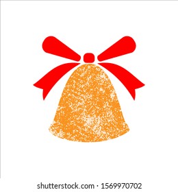 Retro decorative Christmas bell textured, vector Christmas card simple emblem icon flat