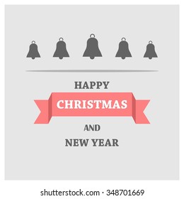 Retro decorative Christmas bells, Christmas New Year Flat card illustration