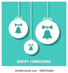 Retro decorative Christmas bells, Christmas New Year Flat card illustration