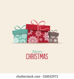 Retro Decorative Christmas Presents, Vector Christmas Card