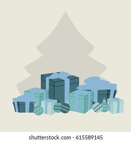 Retro decorative Christmas presents, vector Christmas card.