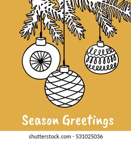 Retro decorative postcard; vector illustration; season greetings; hand drawn; sketched; doodle style; 