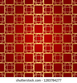 Retro decorative seamless geometric pattern. Red, gold color. Vector illustration.