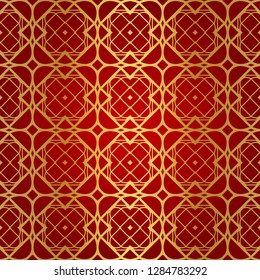 Retro decorative seamless geometric pattern. Red, gold color. Vector illustration.
