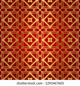 Retro decorative seamless geometric pattern. Red, gold color. Vector illustration.