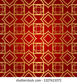Retro decorative seamless geometric pattern. Red, gold color. Vector illustration.
