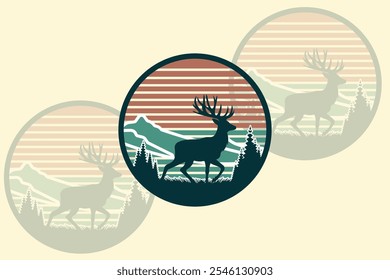 Retro Deer Logo Icon Set - Mountain Adventure Badge, Vintage Forest Wilderness Emblem, Digital Download für Outdoor Nature Graphics