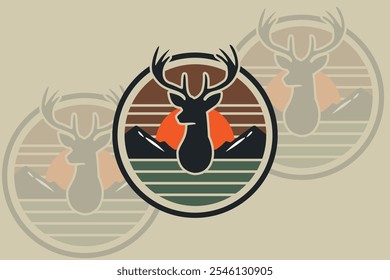 Retro Deer Logo Icon Set - Mountain Adventure Badge, Vintage Forest Wilderness Emblem, Digital Download für Outdoor Nature Graphics