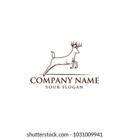Retro Deer Logo. Running Horned Deer Line Art Vintage for Mascot Logo Template