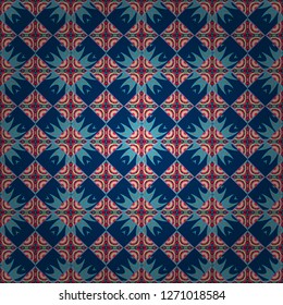 Retro design. Abstract flowers pattern in blue, pink and beige colors. Seamless floral pattern, delicate flower vector wallpaper, wildflowers, tansy.
