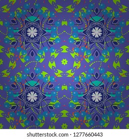 Retro design. Abstract flowers pattern in violet, blue and green colors. Seamless floral pattern, delicate flower vector wallpaper, wildflowers, tansy.