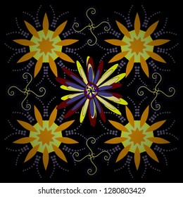 Retro design. Abstract flowers pattern in black, yellow and gray colors. Seamless floral pattern, delicate flower vector wallpaper, wildflowers, tansy.