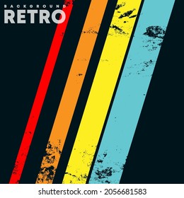 Retro design background with vintage grunge texture and colored stripes. Vector illustration.