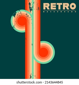 Retro design background with vintage grunge texture and colored round stripes. Vector illustration.