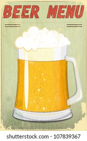 Retro Design Beer Menu - glass of beer vintage background - Vector illustration