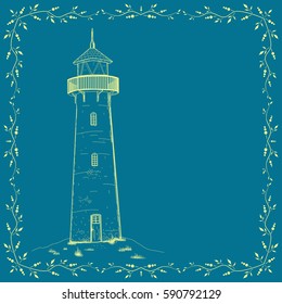 Retro design card with lighthouse 