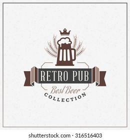 Retro Design Element, Badge, Logotype, Label for Beer, Beer Shop, Pub, Bar. Vector Illustration