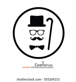 retro design elements, hats, mustaches,tie ,walking stick and glasses.vector illustration.