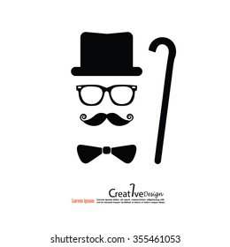 retro design elements, hats, mustaches,tie ,walking stick and glasses.vector illustration.