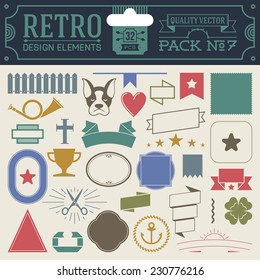 Retro design elements hipster style infographic color set 7. Labels, ribbons, icons, frames, borders etc. High quality vector illustration.