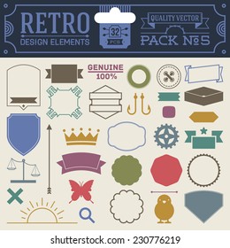 Retro design elements hipster style infographic color set 5. Labels, ribbons, icons, frames, borders etc. High quality vector illustration.