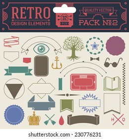 Retro design elements hipster style infographic color set 2. Labels, ribbons, icons, frames, borders etc. High quality vector illustration.