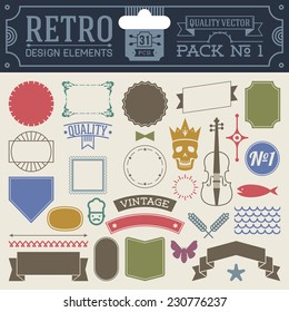 Retro design elements hipster style infographic color set 1. Labels, ribbons, icons, frames, borders etc. High quality vector illustration.