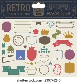 Retro design elements hipster style infographic color set 8. Labels, ribbons, icons, frames, borders etc. High quality vector illustration.