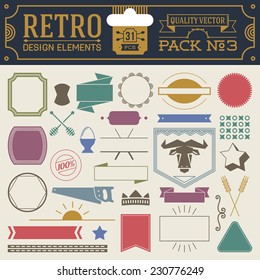 Retro design elements hipster style infographic color set 3. Labels, ribbons, icons, frames, borders etc. High quality vector illustration.