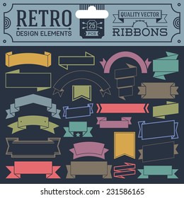 Retro design elements hipster style ribbons color set 1. High quality vector illustration.