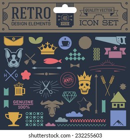 Retro design elements hipster style icon color set 3. High quality vector illustration.